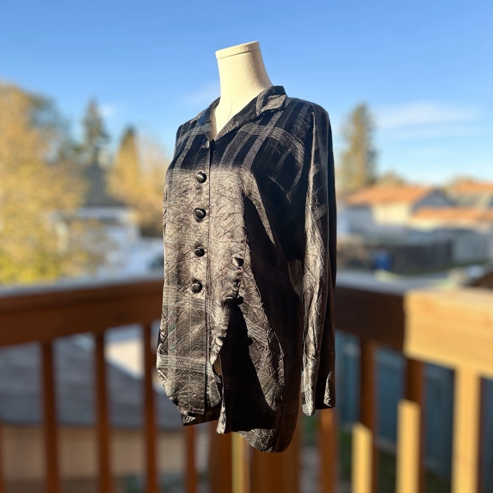 Joseph Ribkoff Black White Plaid Long sleeves Button-Up Satin Blouse Women Sz 8 - Picture 6 of 12